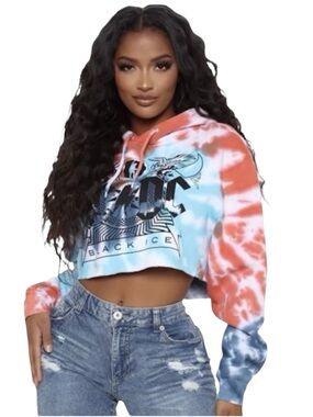 AC/DC Tie Dye Cropped Hoodie Sweatshirt Concert Graphic Size S
